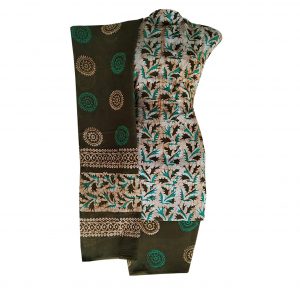 Batik Dress Handloom Cotton Material for Women : Green & Brown | BDM878