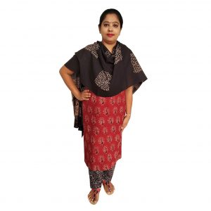 Batik Dress Handloom Cotton Material for Women : Maroon & Black | BDM964
