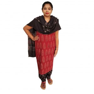 Batik Dress Handloom Cotton Material for Women : Maroon & Black | BDM970