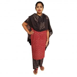 Batik Dress Handloom Cotton Material for Women : Maroon & Black | BDM972
