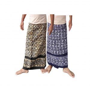 Lungi for Men Cotton Wax Batik Handloom : Blue & Green | Set of 2 | L38